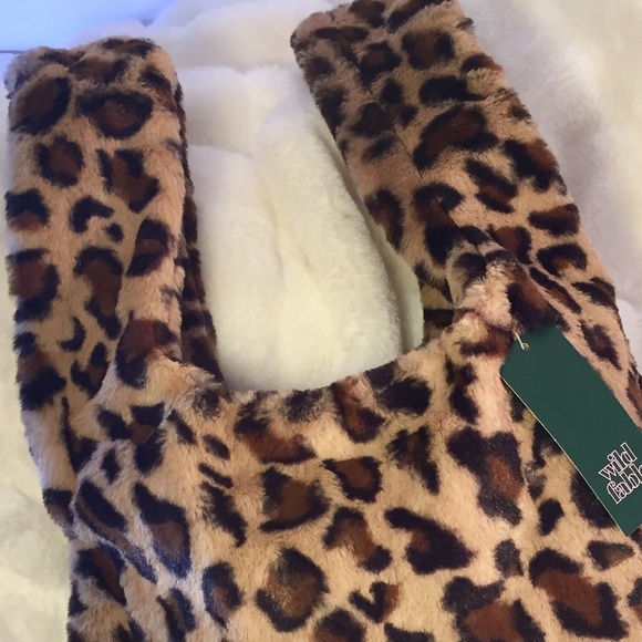 Animal Print Tote Bag Leopard Faux Fur Handbag - Picture 6 of 8